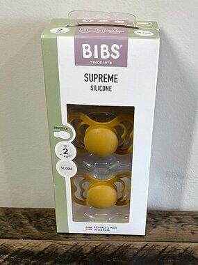BIBS Supreme Silicone Pacifiers Size 2 Mustard Yellow 2 Pack NWT Scandinavian